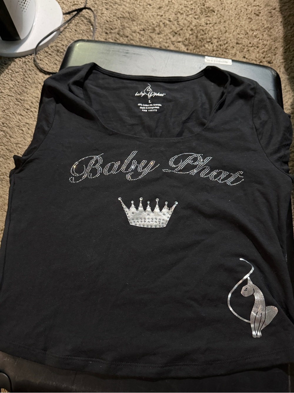 Baby Phat Girls' Black Rhinestone Logo Top
